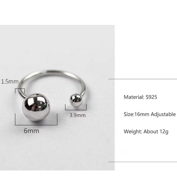 NEW 925 STERLING SILVER ROUND BALL BEADS ADJUSTABLE RING, CUTE RING, SHINY RING. - Picture 6 of 6